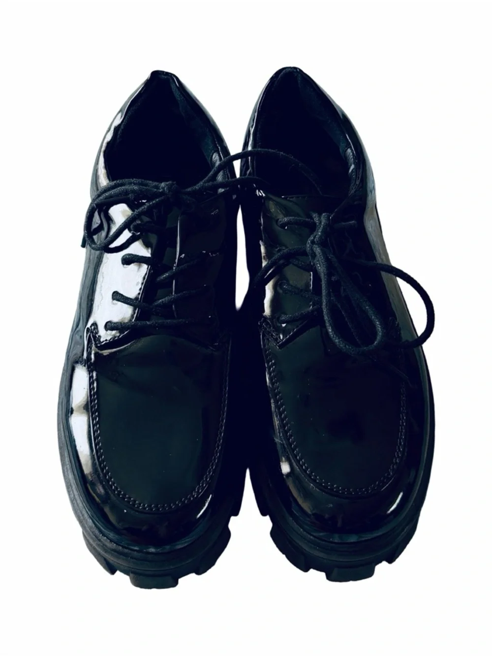 Black Patent Platform Creeper Lace-Up Women's Shoes - Picture 3 of 3